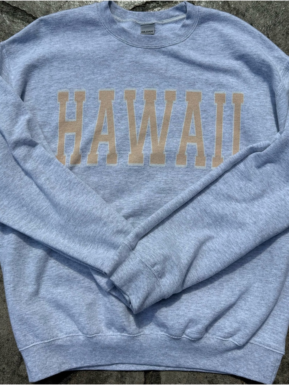 Gildan Light Blue Sweatshirt with Tan "HAWAII" Print